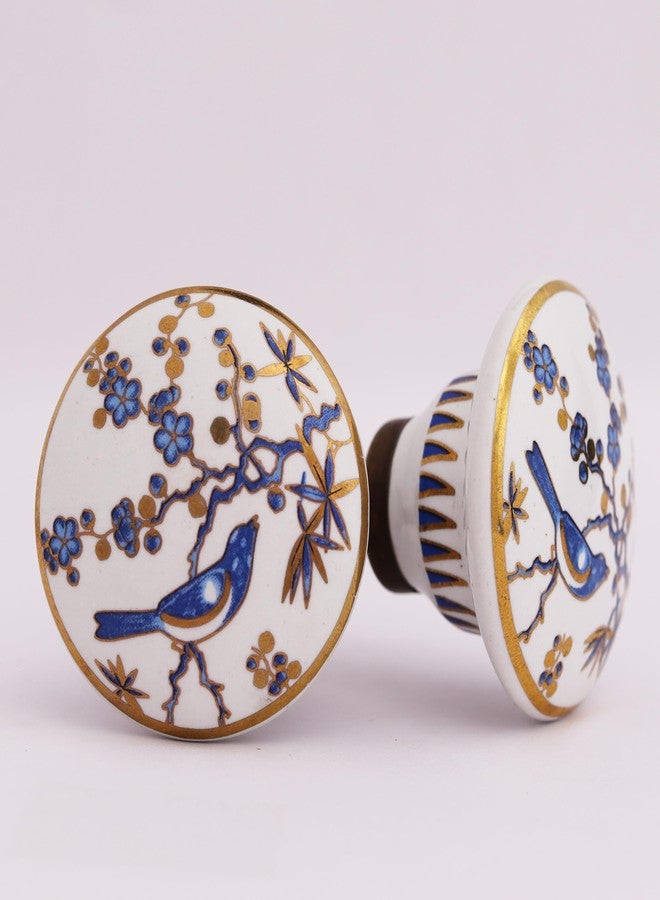 Indian-Shelf 2 Pack White Floral Ceramic Drawer Knobs for Kitchen Cabinet Hardware Door Decorative Dresser Pulls Luxurious Vintage Handles - Image 1
